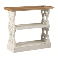 35.5" X 14" X 32" Distressed White And Natural Wood Shelf Tray, French Country Console Table