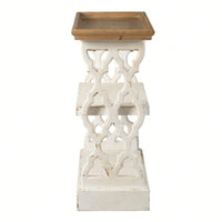 35.5" X 14" X 32" Distressed White And Natural Wood Shelf Tray, French Country Console Table