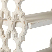 35.5" X 14" X 32" Distressed White And Natural Wood Shelf Tray, French Country Console Table