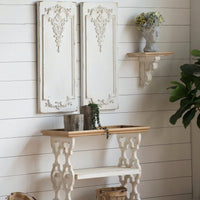 35.5" X 14" X 32" Distressed White And Natural Wood Shelf Tray, French Country Console Table