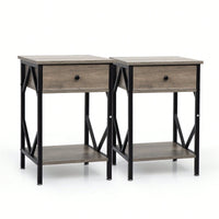 Industrial Nightstand Set of 2 with Drawer and Shelf for Bedroom Living Room Office Storage