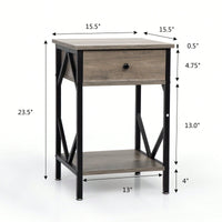 Industrial Nightstand Set of 2 with Drawer and Shelf for Bedroom Living Room Office Storage