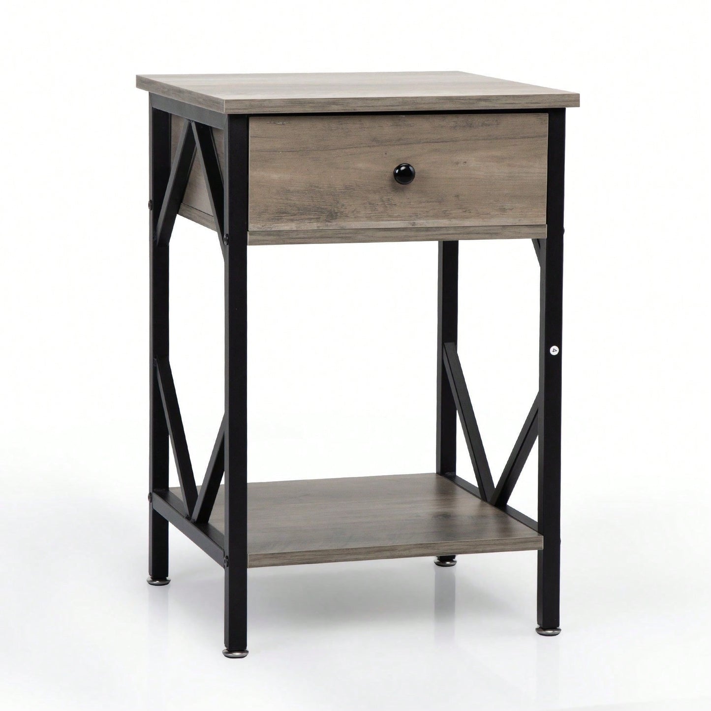 Industrial Nightstand Set of 2 with Drawer and Shelf for Bedroom Living Room Office Storage