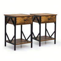 Industrial Nightstand Set of 2 with Drawer and Shelf for Bedroom Living Room Office Storage