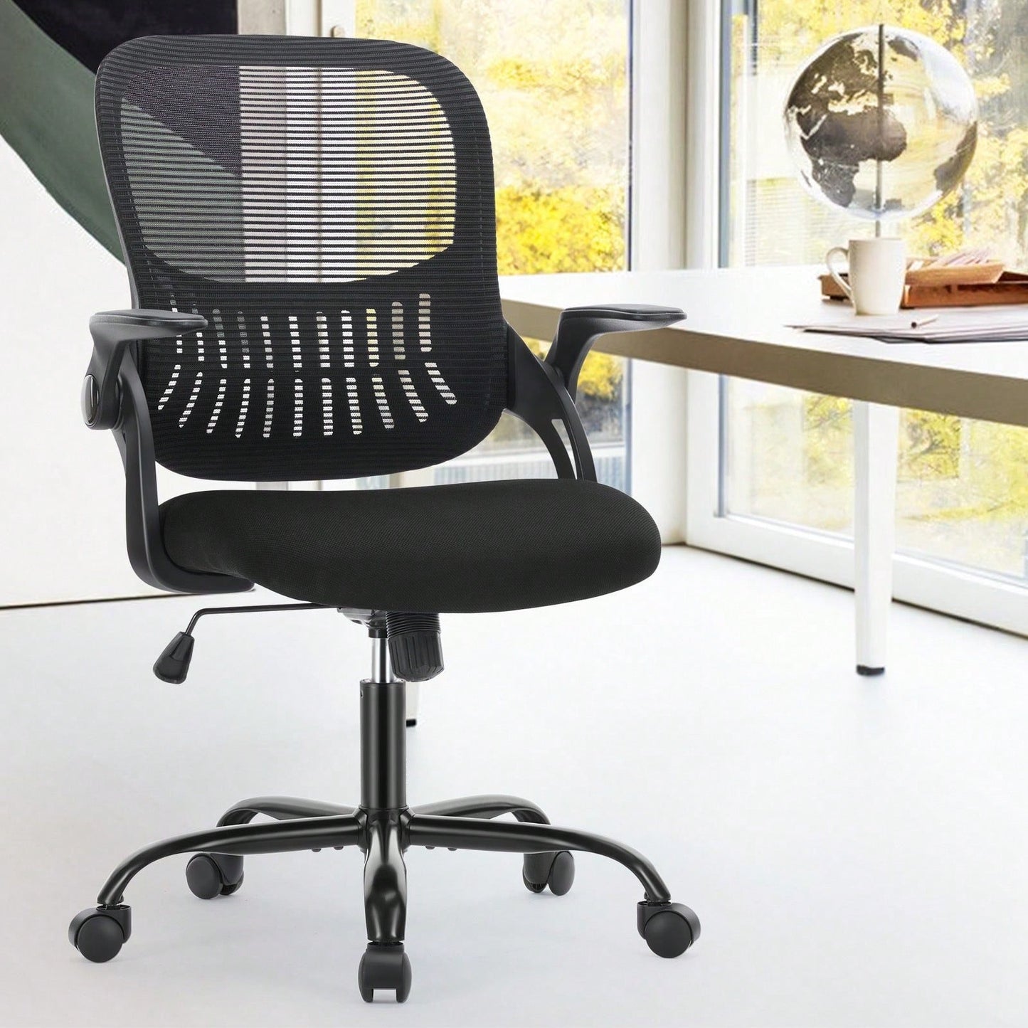 Mid Back Ergonomic Mesh Computer Desk Chair Larger Seat Executive Height Adjustable Swivel Task Chair With Lumbar Support