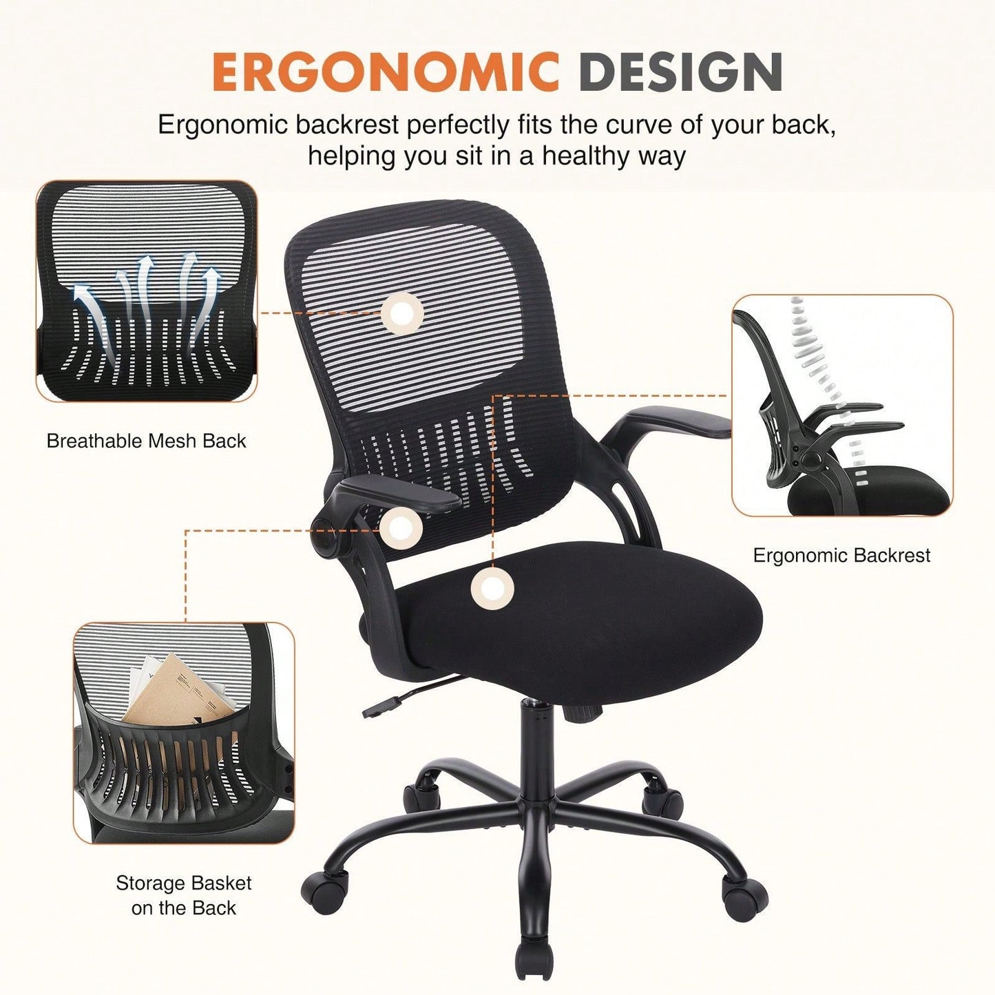 Mid Back Ergonomic Mesh Computer Desk Chair Larger Seat Executive Height Adjustable Swivel Task Chair With Lumbar Support