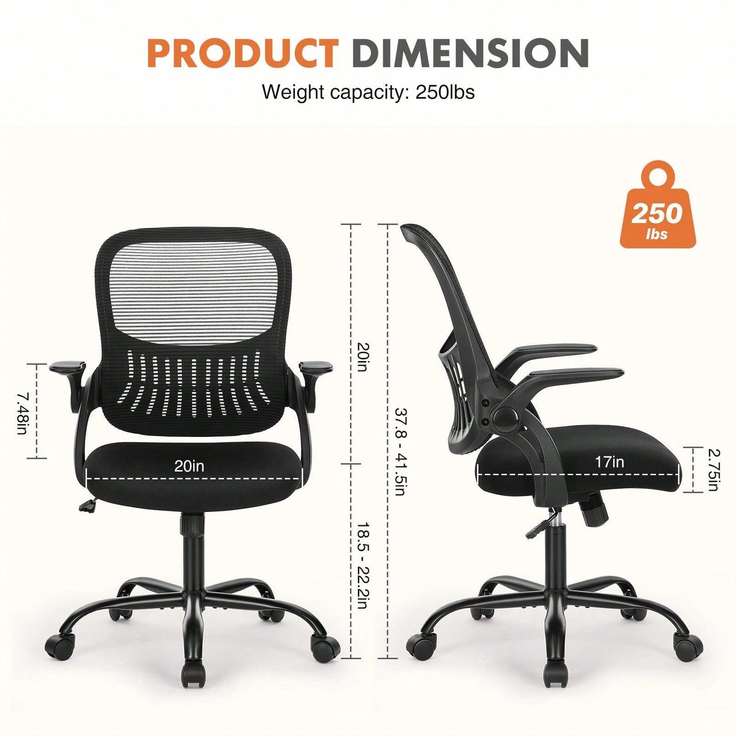 Mid Back Ergonomic Mesh Computer Desk Chair Larger Seat Executive Height Adjustable Swivel Task Chair With Lumbar Support