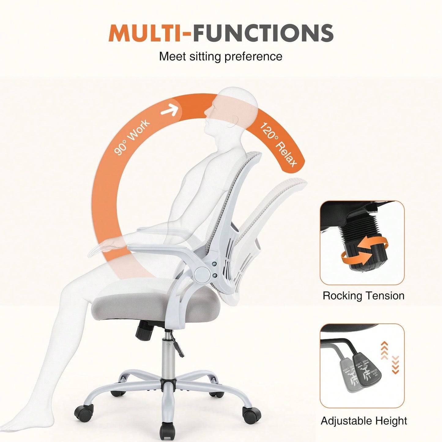 Mid Back Ergonomic Mesh Computer Desk Chair Larger Seat Executive Height Adjustable Swivel Task Chair With Lumbar Support