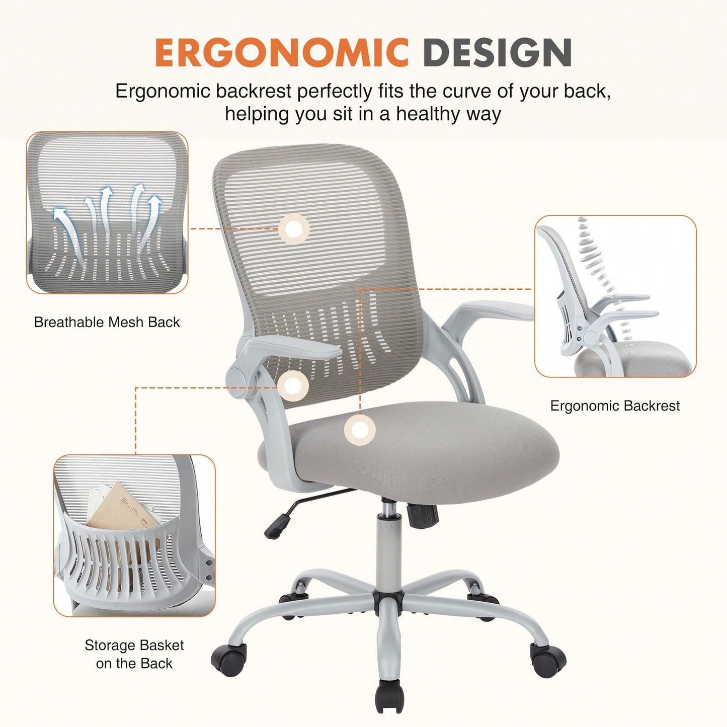 Mid Back Ergonomic Mesh Computer Desk Chair Larger Seat Executive Height Adjustable Swivel Task Chair With Lumbar Support