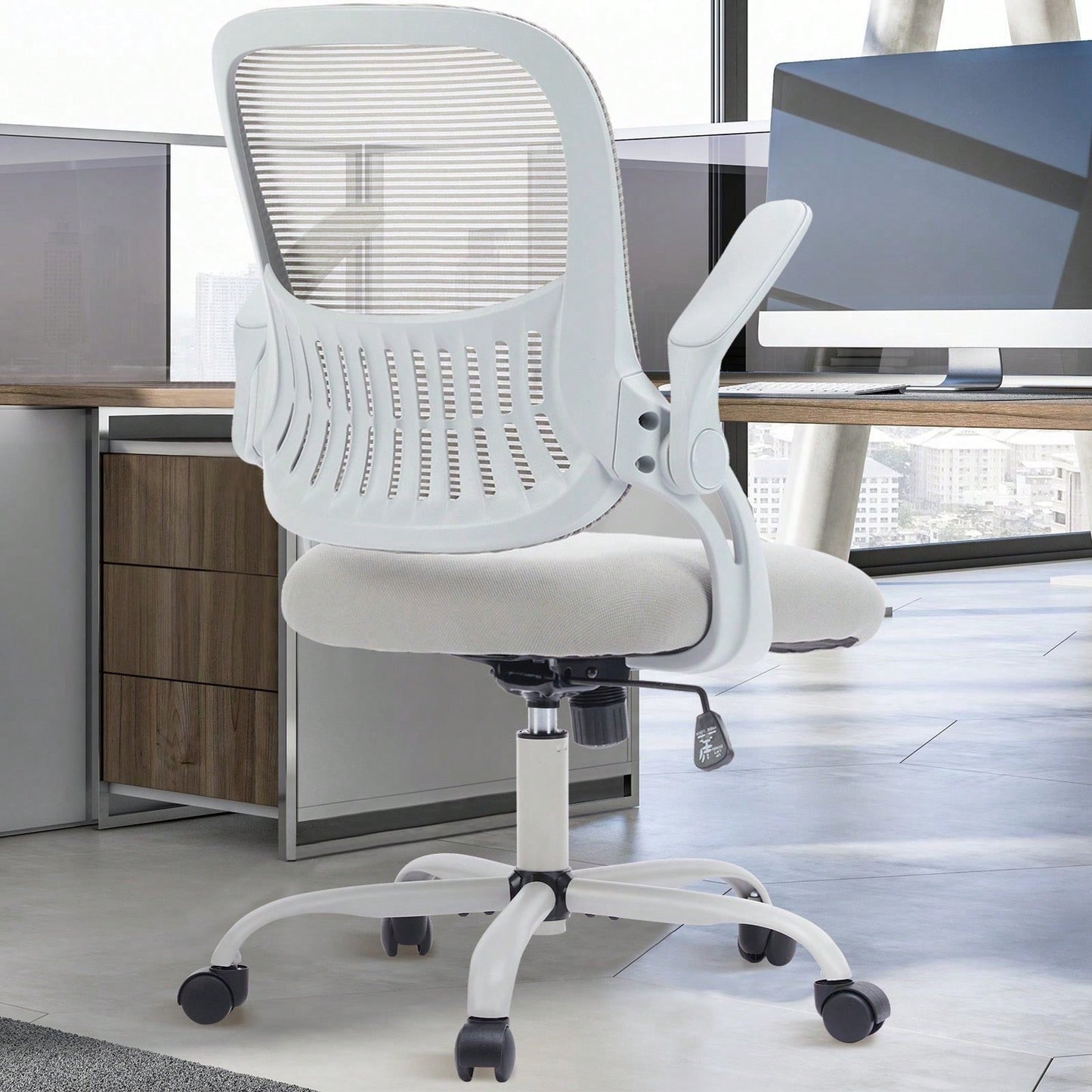 Mid Back Ergonomic Mesh Computer Desk Chair Larger Seat Executive Height Adjustable Swivel Task Chair With Lumbar Support