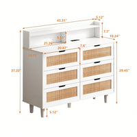 6-Drawers Rattan Storage Cabinet With LED Lights And Power Outlet, For Bedroom, Living Room