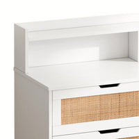 6-Drawers Rattan Storage Cabinet With LED Lights And Power Outlet, For Bedroom, Living Room