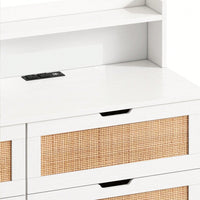 6-Drawers Rattan Storage Cabinet With LED Lights And Power Outlet, For Bedroom, Living Room