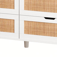 6-Drawers Rattan Storage Cabinet With LED Lights And Power Outlet, For Bedroom, Living Room