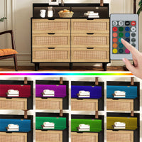 6-Drawers Rattan Storage Cabinet With LED Lights And Power Outlet, For Bedroom, Living Room