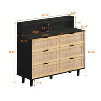 6-Drawers Rattan Storage Cabinet With LED Lights And Power Outlet, For Bedroom, Living Room