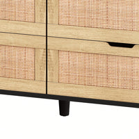 6-Drawers Rattan Storage Cabinet With LED Lights And Power Outlet, For Bedroom, Living Room