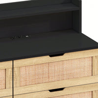 6-Drawers Rattan Storage Cabinet With LED Lights And Power Outlet, For Bedroom, Living Room