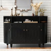 Curved Solid Wood Veneer Storage Cabinet with 4 Doors and Adjustable Shelves for Hallways and Studies