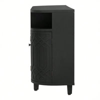 Curved Solid Wood Veneer Storage Cabinet with 4 Doors and Adjustable Shelves for Hallways and Studies
