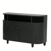 Curved Solid Wood Veneer Storage Cabinet with 4 Doors and Adjustable Shelves for Hallways and Studies