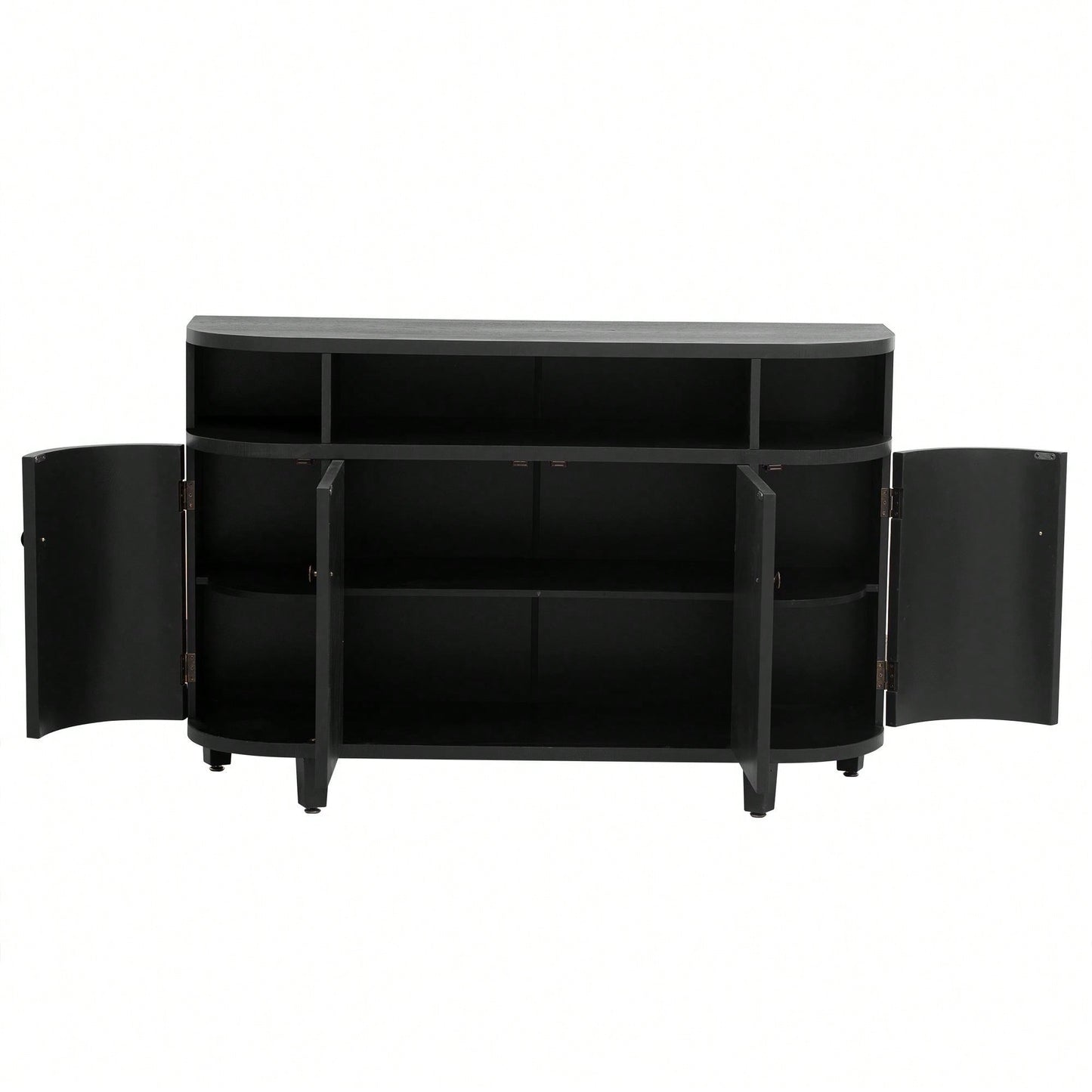 Curved Solid Wood Veneer Storage Cabinet with 4 Doors and Adjustable Shelves for Hallways and Studies
