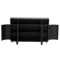 Curved Solid Wood Veneer Storage Cabinet with 4 Doors and Adjustable Shelves for Hallways and Studies