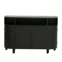Curved Solid Wood Veneer Storage Cabinet with 4 Doors and Adjustable Shelves for Hallways and Studies
