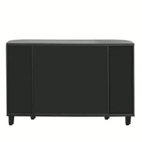 Curved Solid Wood Veneer Storage Cabinet with 4 Doors and Adjustable Shelves for Hallways and Studies