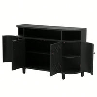 Curved Solid Wood Veneer Storage Cabinet with 4 Doors and Adjustable Shelves for Hallways and Studies