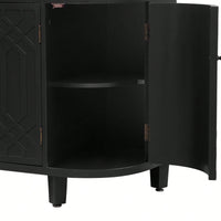 Curved Solid Wood Veneer Storage Cabinet with 4 Doors and Adjustable Shelves for Hallways and Studies