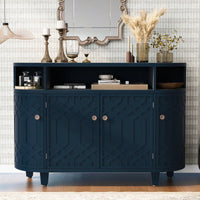 Curved Solid Wood Veneer Storage Cabinet with 4 Doors and Adjustable Shelves for Hallways and Studies