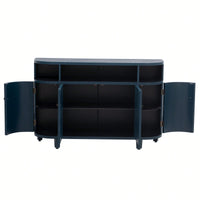 Curved Solid Wood Veneer Storage Cabinet with 4 Doors and Adjustable Shelves for Hallways and Studies