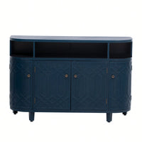 Curved Solid Wood Veneer Storage Cabinet with 4 Doors and Adjustable Shelves for Hallways and Studies