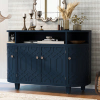 Curved Solid Wood Veneer Storage Cabinet with 4 Doors and Adjustable Shelves for Hallways and Studies