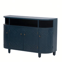 Curved Solid Wood Veneer Storage Cabinet with 4 Doors and Adjustable Shelves for Hallways and Studies
