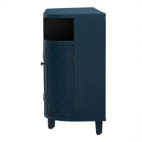 Curved Solid Wood Veneer Storage Cabinet with 4 Doors and Adjustable Shelves for Hallways and Studies