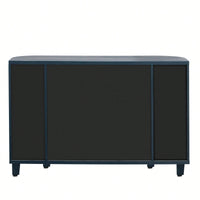 Curved Solid Wood Veneer Storage Cabinet with 4 Doors and Adjustable Shelves for Hallways and Studies