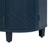 Curved Solid Wood Veneer Storage Cabinet with 4 Doors and Adjustable Shelves for Hallways and Studies