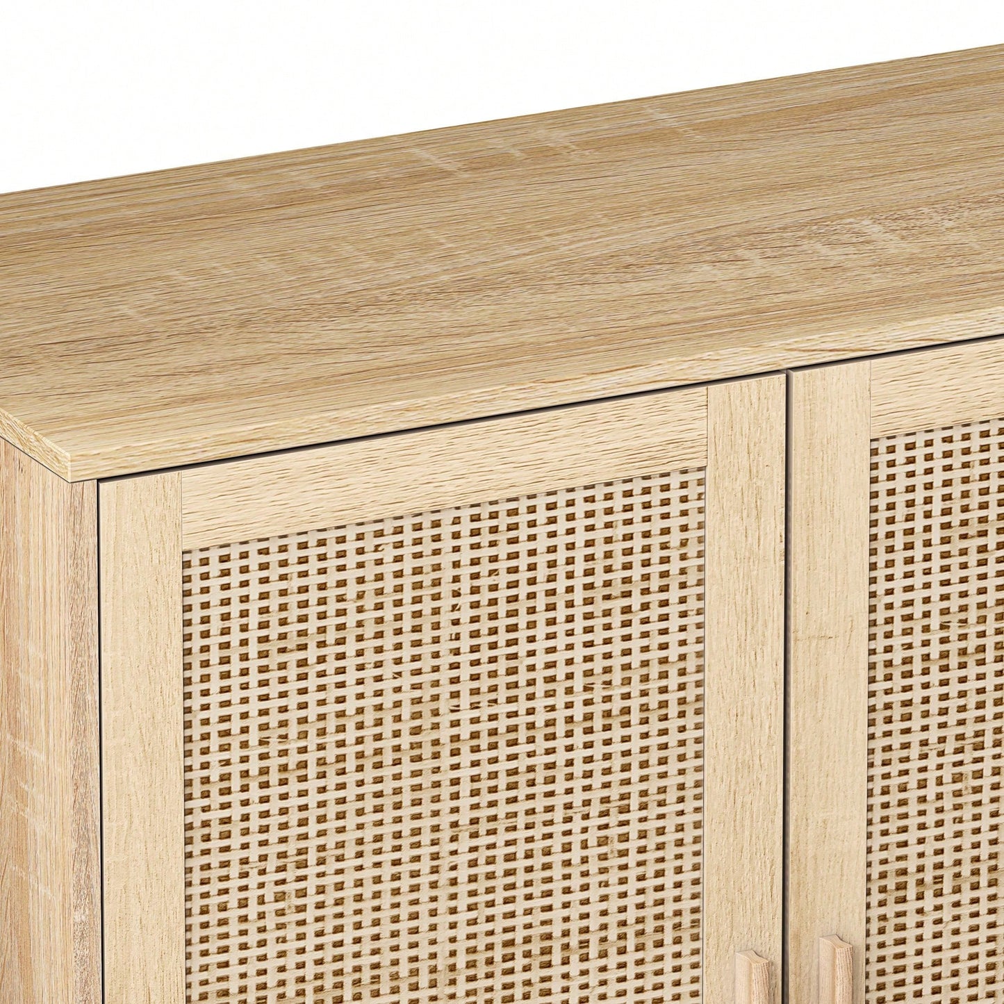 4-Door Rattan Decorative Storage Cabinet,For Bedroom,Living Room,Office,Easy Assembly