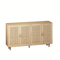 4-Door Rattan Decorative Storage Cabinet,For Bedroom,Living Room,Office,Easy Assembly