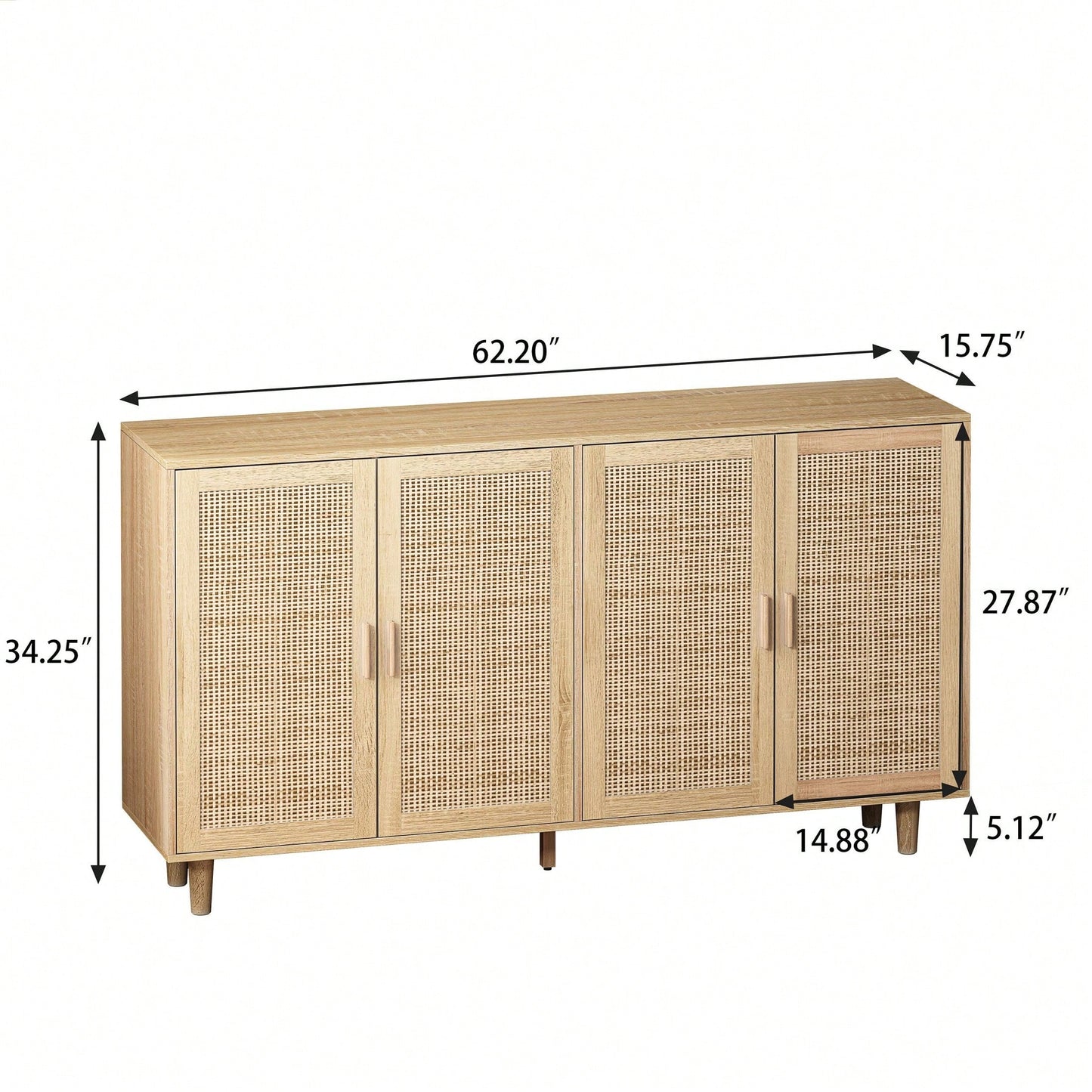 4-Door Rattan Decorative Storage Cabinet,For Bedroom,Living Room,Office,Easy Assembly