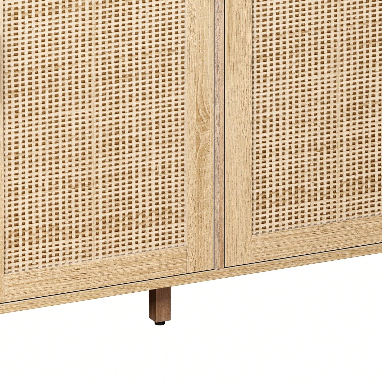 4-Door Rattan Decorative Storage Cabinet,For Bedroom,Living Room,Office,Easy Assembly