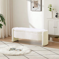 Oval Storage Bench 3D Lamb Fleece Fabric Bench With Large Storage Space For The Living Room, Entryway And Bedroom