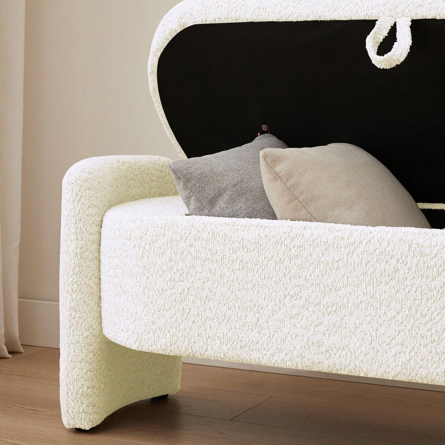 Oval Storage Bench 3D Lamb Fleece Fabric Bench With Large Storage Space For The Living Room, Entryway And Bedroom