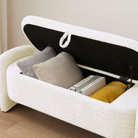 Oval Storage Bench 3D Lamb Fleece Fabric Bench With Large Storage Space For The Living Room, Entryway And Bedroom