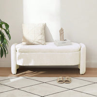 Oval Storage Bench 3D Lamb Fleece Fabric Bench With Large Storage Space For The Living Room, Entryway And Bedroom