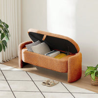 Oval Storage Bench 3D Lamb Fleece Fabric Bench With Large Storage Space For The Living Room, Entryway And Bedroom