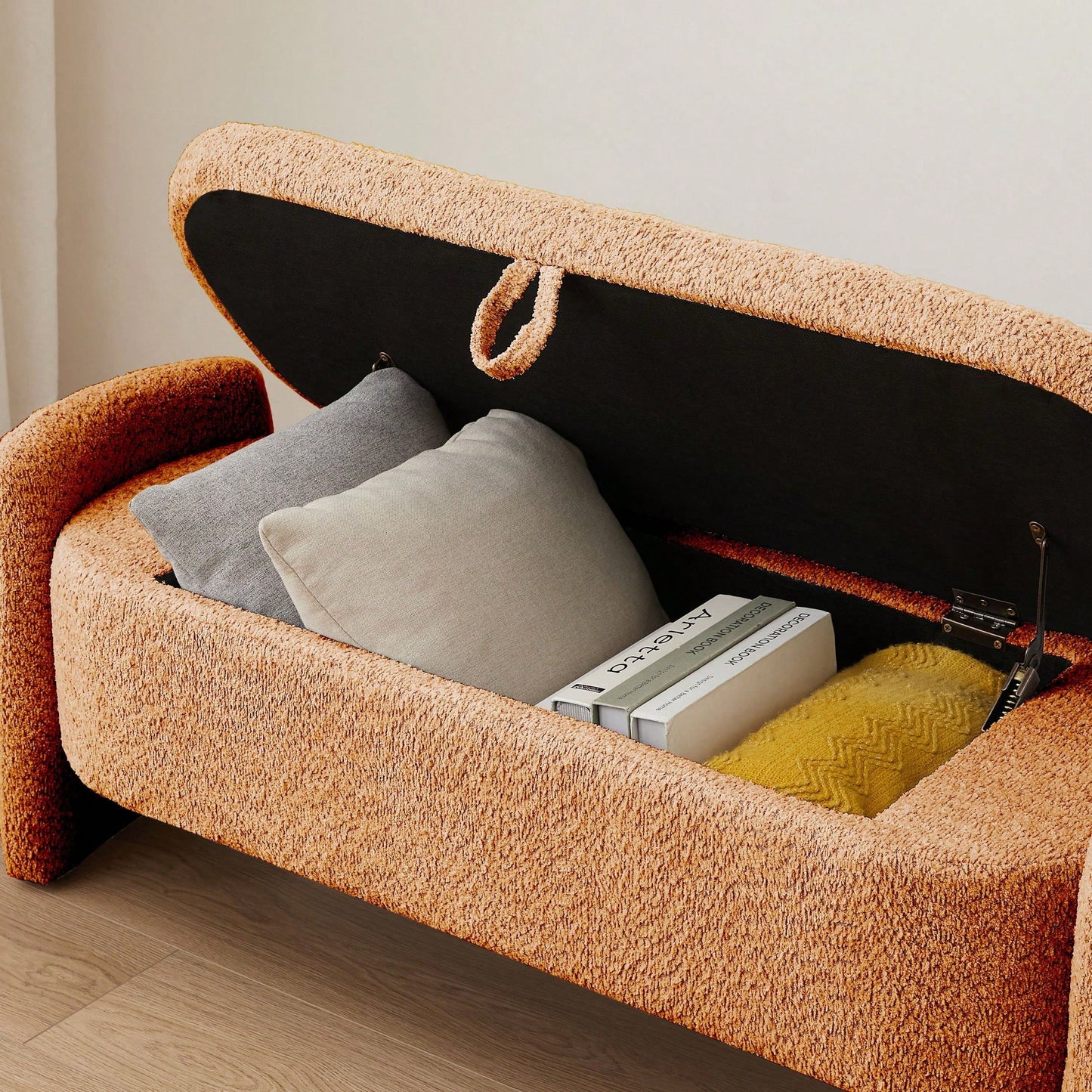 Oval Storage Bench 3D Lamb Fleece Fabric Bench With Large Storage Space For The Living Room, Entryway And Bedroom