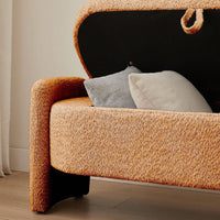 Oval Storage Bench 3D Lamb Fleece Fabric Bench With Large Storage Space For The Living Room, Entryway And Bedroom